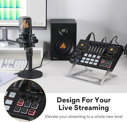 MAONO Audio Interface, MaonoCaster 10-Channel Podcast mixer with Pro-preamp, 48V Phantom Power, Bluetooth, 11 Customize sound pads for Recording, Streaming, Youtube, TikTok, PC, Guitar (AME2)