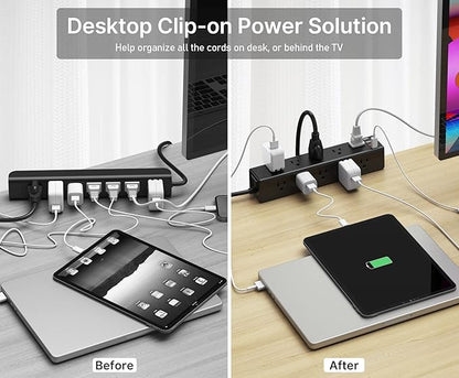 CCCEI Standing Desk Clamp Power Strip with 15 Outlets, Widely Spaced Desktop Edge Mount Surge Protector Outlet, Fast Charging USB-A and USB-C Ports, 15 FT Flat Plug, Black Fit 1.6 inch Table top.