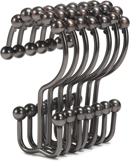 Shower Curtain Hooks, Goowin Shower Curtain Rings, Stainless Steel Shower Curtain Hooks Rust Proof Free Sliding Double Shower Hooks for Curtain, Shower Curtains & Liners (Bronze)