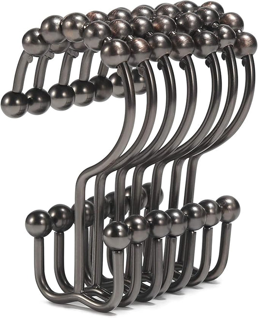 Shower Curtain Hooks, Goowin Shower Curtain Rings, Stainless Steel Shower Curtain Hooks Rust Proof Free Sliding Double Shower Hooks for Curtain, Shower Curtains & Liners (Bronze)