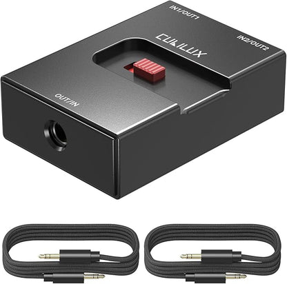 Cubilux 3.5mm Audio Selector, Bidirectional 2-In-1-Out or 1-In-2-Out 1/8-in TRS Headphone Switcher, Ultra-Compact Aluminum Case Passive Toggle A/B AUX Switch Box for PC