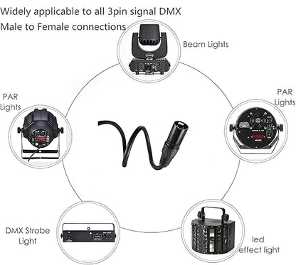MFL. 25 ft Flexible DMX Cable 3 Pin Signal XLR Male to Female Cable Wire for Stage Lighting DJ Lights, 110 Ohms Impedance, Black, 4 Pack
