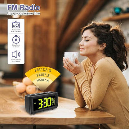 OQIMAX Digital Alarm Clock Radio, 7 Color Fonts, Dual Alarms, FM Radio, USB Charging Port, Snooze, Digital FM Radio Clock with Battery Backup, Adjustable Brightness – Ideal for Bedroom & Office
