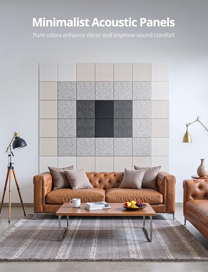 Square Acoustic Wall Panels, Sound Absorbing Panels for Walls, Ceiling, Doors, 12 Pack 12"x12"x0.4" Self Adhesive Decorative Black Acoustic Tiles for Recording Studio, Office, Room, Home