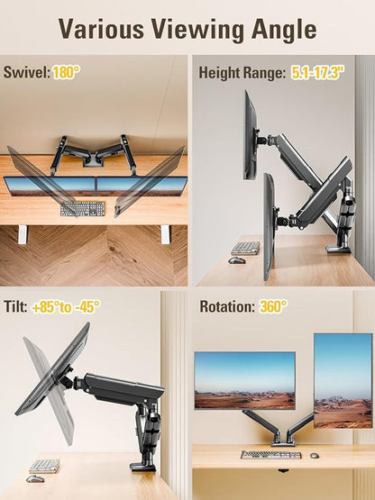 DreamAxis Dual Monitor Stand for 13-32 Inch Computer Screens, Dual Monitor Arms, Each Arm Holds 4.4-22lbs, Fully Adjustable Monitors Desk Mount with C-Clamp and Grommet Base, VESA 75x75/100x100mm