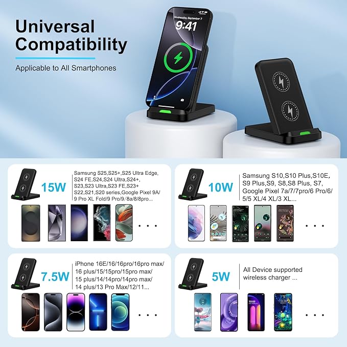 Wireless Charger Stand for Samsung Galaxy S25 Ultra Plus S24 S23 FE S22 S21,Motorola Desk Android Phone Fast Wireless Charging Station for Moto Razr Plus/Edge/G Stylus Power 2024,iPhone 16,18W Adapter