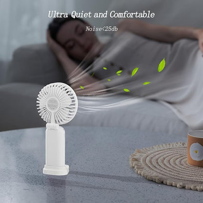 GOCKERA Portable Fan, 4200mAh Battery Operated Fan, 5 Speeds&Digital Display, Makeup Fans for Women with Base, 180°Foldable 3in1 Handheld/Neck/Desk Fan for Outdoor Indoor,Ultra Quiet (White)