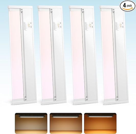 Snyloe 4 Pack 12" Under Cabinet Lighting for Kitchen, 8W 600LM, 3 Color Temperatures (3000K/4000K/5000K), Hardwired or Plug-in, 45° Rotatable Design, Linkable Up to 15 Units, YT-4208-10-4