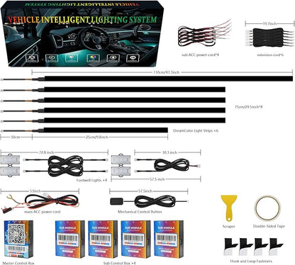 New Version Dreamcolor Acrylic Car Interior Lights 10 in 1 RGB LED Strip Lights APP Control Zoned Control System 252 Color Modes DIY Fiber Optic Ambient Lighting Kits Music Car Neon Lights