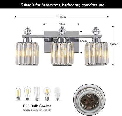 FDPBY Bathroom Vanity Lights 3-Light Modern Crystal Vanity Light Chrome Bathroom Light Fixtures Over Mirror Crystal Bathroom Vanity Lighting Fixtures