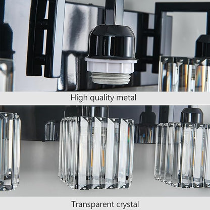 FDPBY Modern Bathroom Vanity Light 3-Lights Plating Black Vanity Light Crystal Wall Light Bathroom Light Fixtures