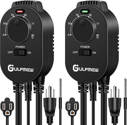 2 Pcs Plug in Thermostat for Heater, Thermostat Plug Outlet with 4.9FT Power Cord, Heating and Cooling Thermostats Outlet with Temperature Probe for Space Heater, Greenhouse Fan (Black)