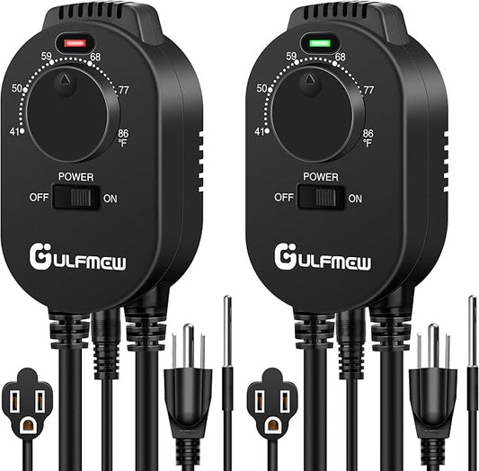 2 Pcs Plug in Thermostat for Heater, Thermostat Plug Outlet with 4.9FT Power Cord, Heating and Cooling Thermostats Outlet with Temperature Probe for Space Heater, Greenhouse Fan (Black)