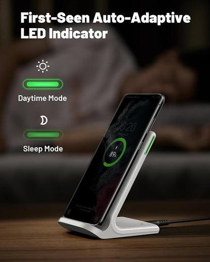 INIU Wireless Charger Station, 15W Fast Qi-Certified Wireless Charging Stand for Official and Home Compatible with iPhone 16 15 14 13 12 Pro XS Samsung Galaxy S23 S22 S21 Note 20 Google etc