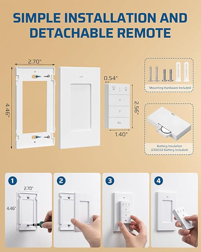 DEWENWILS Remote Control Outlet, Wall Mounted Wireless Light Switch, 2 Independent Control Sockets Electrical Remote Outlet Switch for Lamps, Fans, Household Appliance, No Wiring,100 Ft Range
