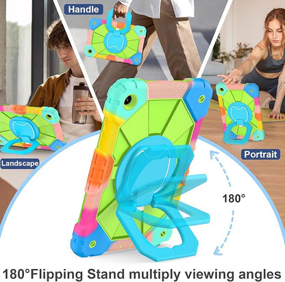 for Galaxy Tab A9 Plus Case 11 Inch, Rugged Case for Samsung Galaxy A9+ Tablet with Screen Protector 360 Rotating Stand Shoulder Strap Pen Holder, 2023 Model(SM-X210/X216/218), Rainbow Green