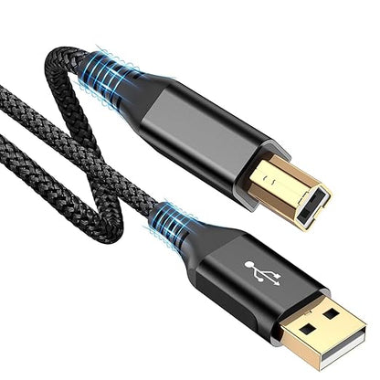 sweguard USB Printer Cable 6.6ft, Printer Cord USB 2.0 Type A Male to B Male Cable Scanner Cord High Speed Compatible with HP, Canon, Dell, Epson, Lexmark, Xerox, Samsung and More - Black