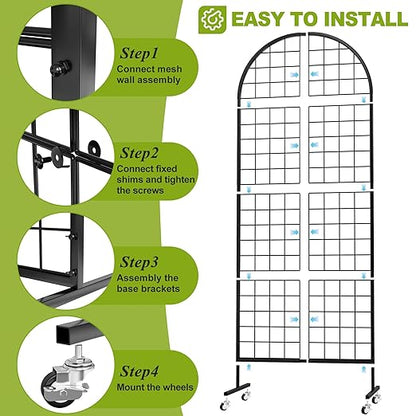 VGMiu Grid Wall Panel 1PCS Display Stand 2' x 5.2' FT Black Grid Wall Panels Movable Retail Display Racks Floorstanding Gridwall Heavy Duty with Wheel for Art Craft Photo Displays Fair Trade Show