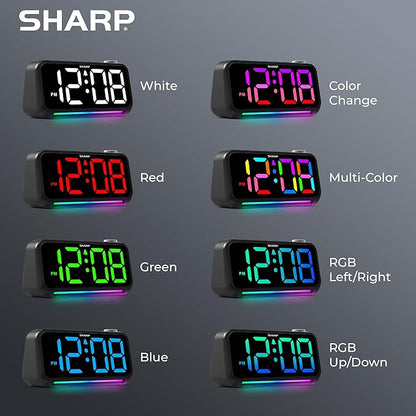 Sharp LED Digital Clock for Bedroom, Super Loud Alarm Clock for Heavy Sleepers for Bedside, Nightstand, Desk Clock with RGB Night Light/Display with Adjustable Color/Volume/Brightness/Snooze
