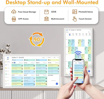 24" Digital Calendar Picture-Frame for-Wall-Planner - Touchcreen Interactive Electronic Calendar Display, Chore Chart, Star Reward, Sync Google iCloud Outlook Via APP, Wall Mount, Gifts for Mom Dad