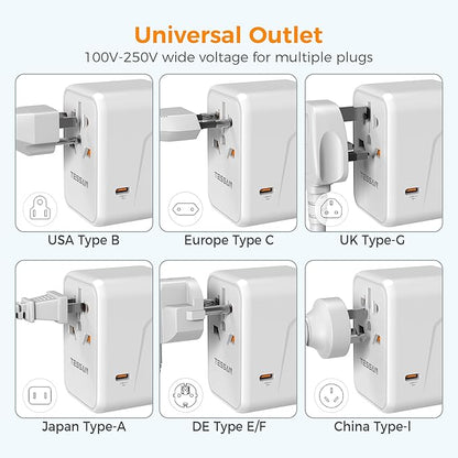 TESSAN Universal Travel Adapter, 45W International Plug Adaptor with 2 USB C 3 USB A Ports, Travel Worldwide Power Outlet for US to European EU UK AUS Ireland(Type C/G/A/I)