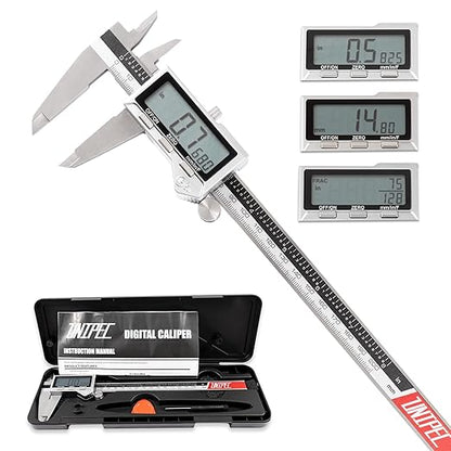 Unipec 8 Inch/ 200mm IP54 Grade Stainless Steel Digital Caliper & Stainless Steel Rule, Inch/Millimeter/Fraction Conversion, Large LCD Screen