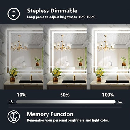 YEELAIT 40x36 Inch LED Bathroom Mirror with Lights Front and Backlit Lighted Vanity Mirror for Bathroom Wall with 3 Colors Dimmable Anti-Fog Memory Shatter-Proof IP54 Waterproof Horizontal/Vertical