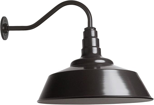 Steel Lighting Co. Large Outdoor Barn Light | Gooseneck Light Fixture | Made in America from 18-Gauge Steel | 20" Dome | 16" Gooseneck Gooseneck Dark Bronze Exterior/White Interior