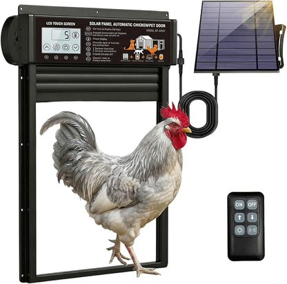 XRDZYXGS Automatic Chicken Coop Door Opener, Space-Saving Roll-up Design, 11.8" x 18.9" Aluminum Alloy Poultry Door for Ducks Geese, Solar Panel with Built-in 6000mAh Battery, Support USB-A Power
