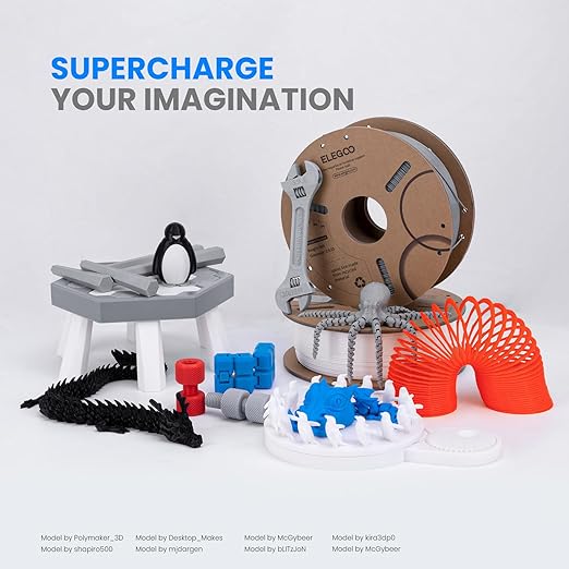 ELEGOO PLA Filament Bundle 10KG, 1.75mm 3D Printer Filament Dimensional Accuracy +/- 0.02mm 10 Assortment Colors, 1kg Spool(2.2lbs) Black/White/Space Gray/Red/Yellow/Orange/Sky Blue/Sea Green/Brown