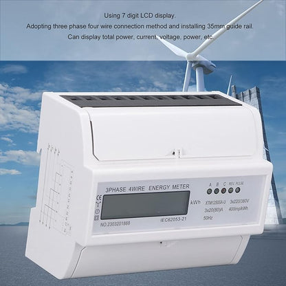 Tyenaza Electric Meter, 3 Phase 4 Wire 7P LCD Digital Display DIN Rail Mount Power Monitor