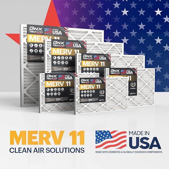 BNX TruFilter 14x25x1 Air Filter MERV 11 (4-Pack) - MADE IN USA - Allergen Defense Electrostatic Pleated Air Conditioner HVAC AC Furnace Filters for Allergies, Dust, Pet, Smoke, Allergy MPR 1200 FPR 7
