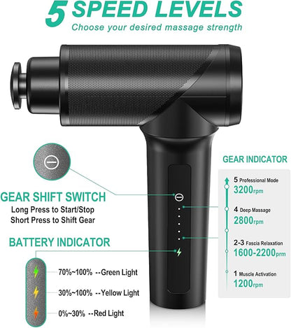Medcursor Massage Gun - High Intensity Brushless Motor, Handheld Percussion Deep Tissue Massager with 6 Massage Heads for Sore Muscle and Stiffness, Gifts for Father/Dad (Black)
