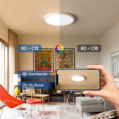 YELIOLED 6 Pack 12 Inch Slim Dimmable LED Flush Mount Ceiling Light Fixtures, 24W 2640LM 3000K/4000K/5000K, House Upgrade Led Lights for Bedroom Hallway Laundry Room Rental Units, 240W Equiv., White