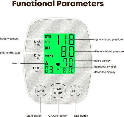 Arm Blood Pressure Monitor with 2 Cuffs, Pediatric Blood Pressure Cuff 6"-9"，Medium/Large Cuff 9"-16.5"， Includes 4 AAA Batteries