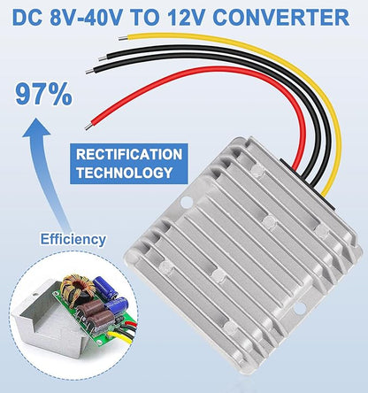 EAGWELL DC 8-40V to 12V Converter 6A 72W Step Down Converter Voltage Reducer IP68 Waterproof Transformer for Golf Cart Truck Boat Vehicle