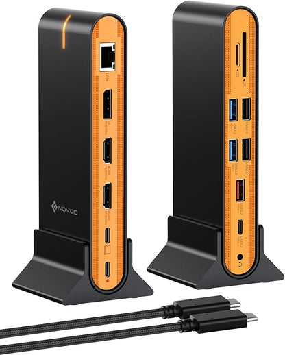 NOVOO Laptop Docking Station Dual Monitor, 15 in 1 Triple Display, 8K@30Hz DP, Dual 4K@60Hz HDMI, 10Gbps USB-A/C, SD/TF, 1Gbps Ethernet, Dual Monitor Adapter Dock for MacBook, Windows Laptops