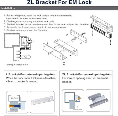 Z and L Bracket for 500KG 1200LBS Holding Force Electric Magnetic Lock Single Door Access Control Magnetic Door Locks
