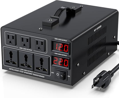 6000W Voltage Converter Transformer(110V to 220V or 220V to 110V) Step Up/Down Converter 110/120 Volt - 220/240 Volt w/US Power Cord,Circuit Breaker Protection, LCD Screen Display
