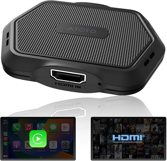 ATOTOMOVE Wireless Carplay Box Adapter with HDMI Input, 2 in 1 Dongle for Wired CarPlay Cars, Plug & Play Multimedia Hub for TV Box/Game Console/DVD/Blu-ray, Bluetooth 5.2, AD1 OTA Updates, Black
