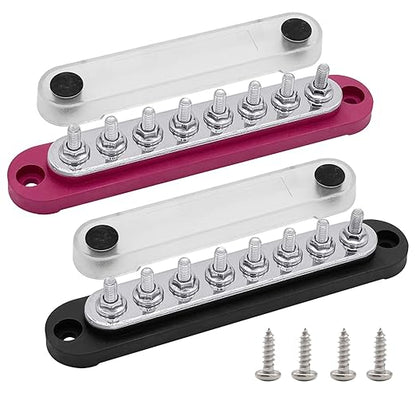 8 x M5 (#10) Studs Power Distribution Block Bus Bar 12V, Ampper 5.9" HD 120A Marine BusBar Battery Distribution Block W/Cover for Car Boat Solar (Red & Black)