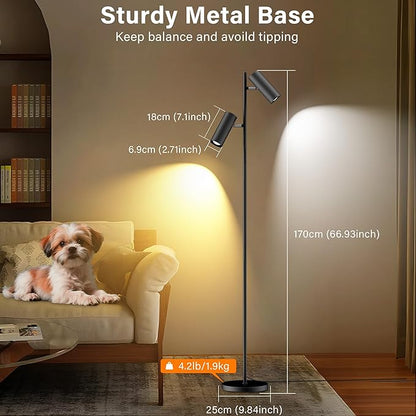 SIBRILLE Spotlight Floor Lamp, Tall LED Standing Lamp with Remote/Touch Control, 2700K-6500K, 350°Rotating Head Standing Lamp, Reading Floor Lamp for Living Room, Bedroom, Office & Wall Art, Dual Head