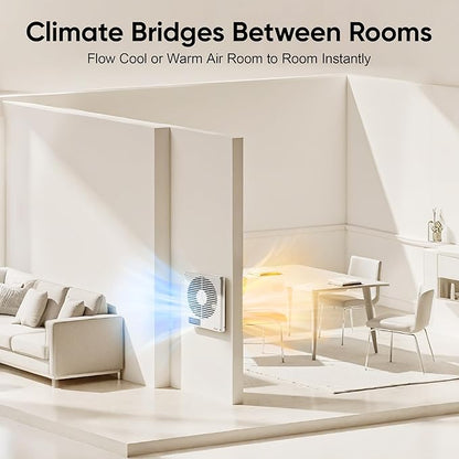 Windigaga 8" Room to Room Fan with Remote, 320CFM Through Wall Air Transfer Fan with Temperature Control, Reversible Airflow Design, 10 Speeds, Quiet Balance Exhaust Vent for Bedroom, Laundry,Kitchen