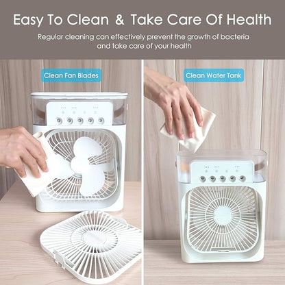 NTMY Portable Air Conditioner Fan, Mini Evaporative Air Cooler with 7 Colors LED Light, 1/2/3 H Timer, 3 Wind Speeds and 3 Spray Modes for Your Desk, Nightstand, or Coffee Table