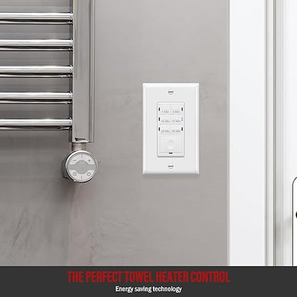 Enerlites Bathroom Timer Countdown Switch, HET06A-R | in-Wall Electrical Timer for Fans, Electrical Outlets, Indoor and Outdoor Lights,with On/Off Switch | White (Pack of 40)