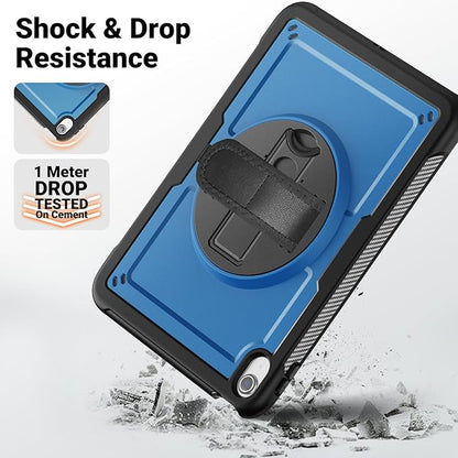 SCSVPN Case for iPad A16 11th Generation 11 Inch 2025/10th Gen 10.9'' 2022, Slim Hard Shockproof Protective Case with Screen Protector, Pencil Holder, Rotating Stand, Hand/Shoulder Strap - Navy Blue