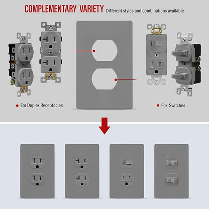 ENERLITES SI8821-GY Duplex Outlet Receptacle Cover, Screwless Wall Plate, Standard Size, 1-Gang 4.68" x 2.93", Unbreakable Polycarbonate Thermoplastic, UL Listed, SI8821-GY-10PCS, Gray, 10 Pack