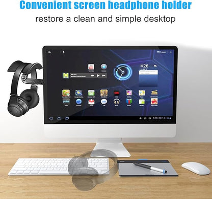 Khazylorr Monitor Stand for Headphones and Headsets, Adjustable Headphone Holder Hanger Hook Mount Strong Sticky on Monitor Space-Saving Desk Organizer, for Airpods Max and All Headphone