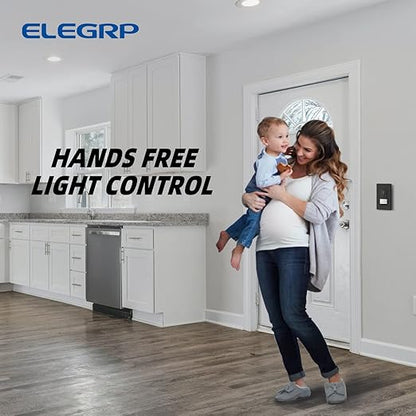 ELEGRP Occupancy Motion Sensor Light Switch, PIR Infrared Motion Activated Wall Switch, No Neutral Wire, Single Pole for CFL/LED/Incandescent Bulb, Wall Plate Included, UL Listed (1 Pack, Matte Black)
