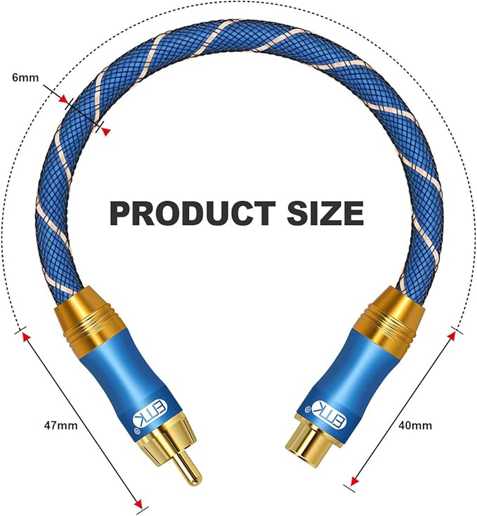 EMK Subwoofer Extension Cable(10ft/3m) Coaxial Male to Female Cable Gold Plated Copper Shell Heavy Duty Digital Coaxial Audio Cable Subwoofer Cable for Home Theater, HDTV, Amplifiers, Hi-Fi Systems